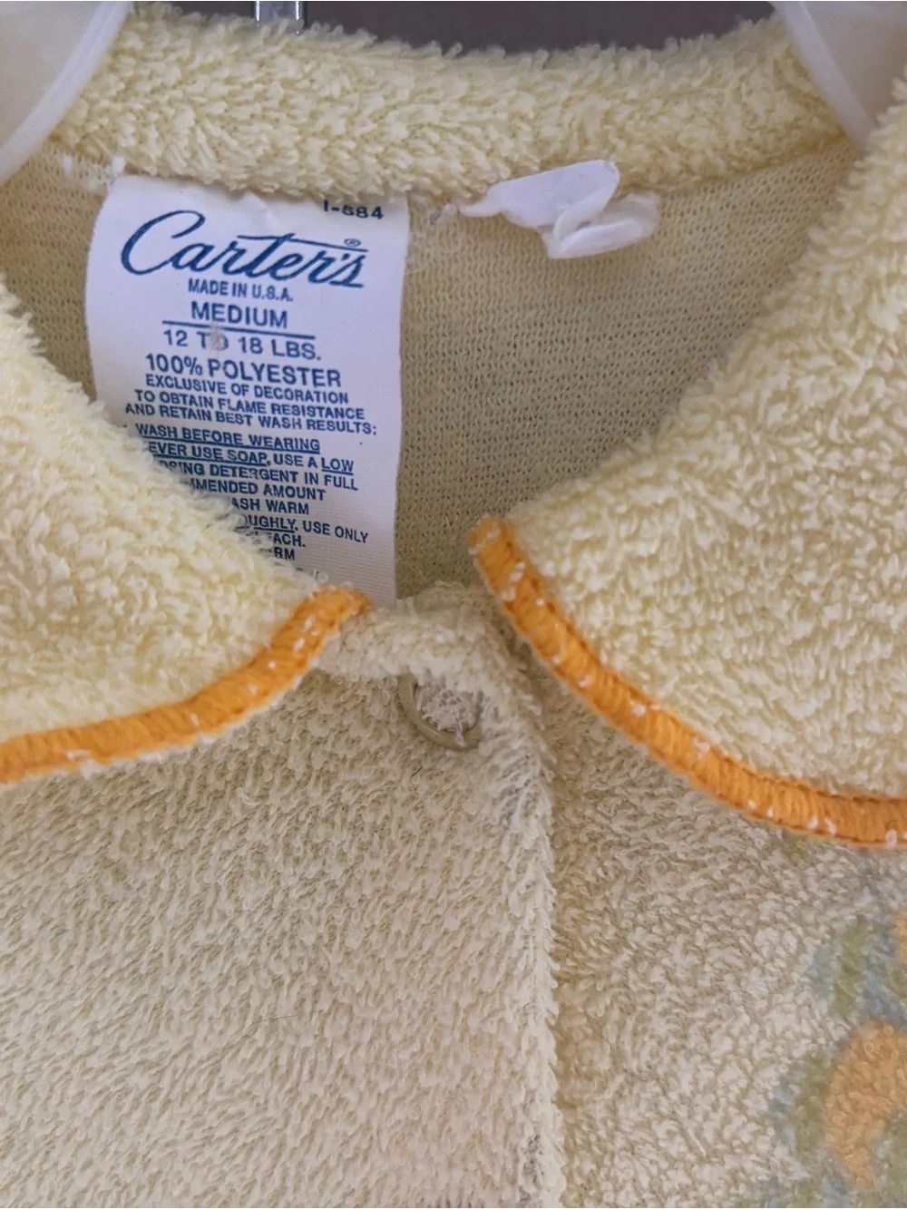 Vintage Carter's Baby Yellow Terry Footed Sleeper Sz Med 3-9M 12-18lbs 1960’s